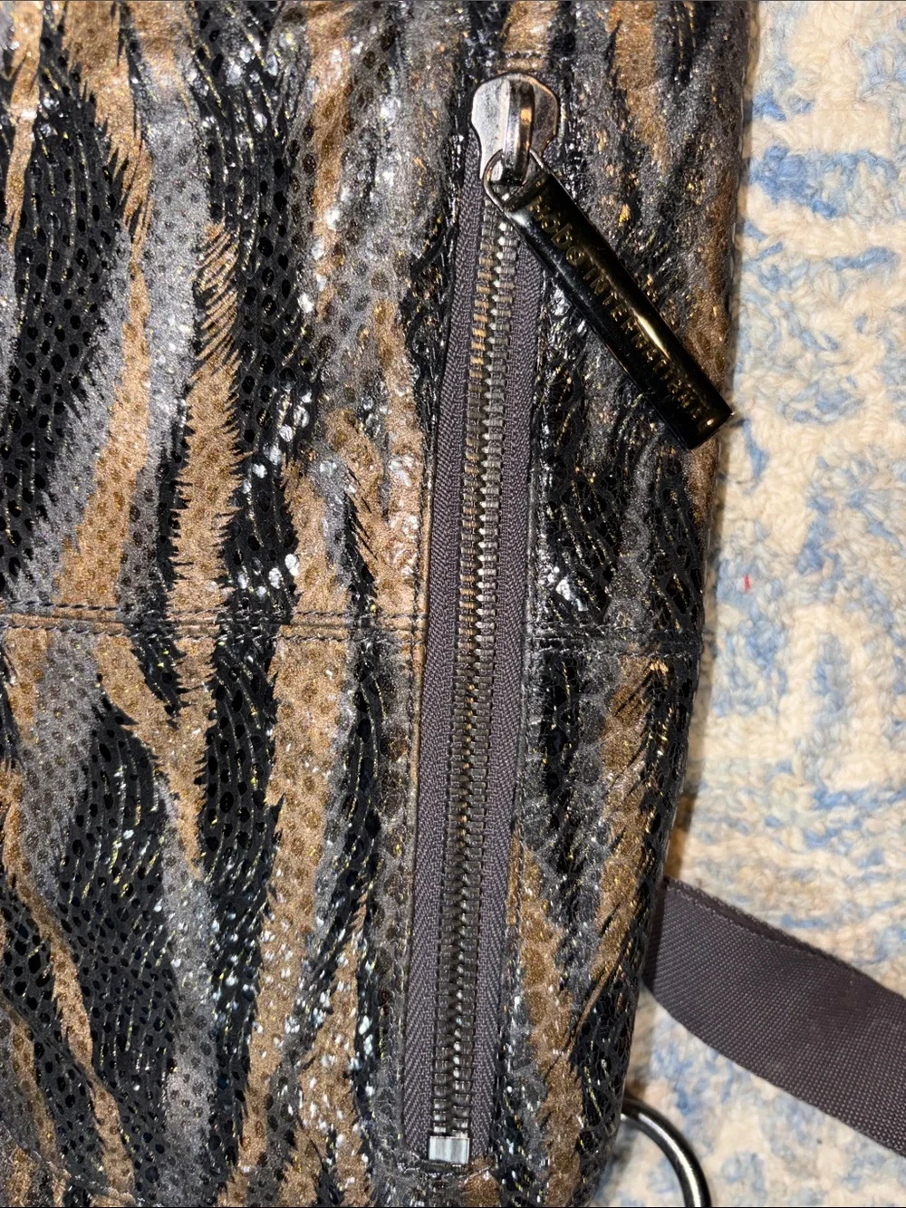 HOBO Black and Gold Zebra-Print Crossbody Shoulder Bag
